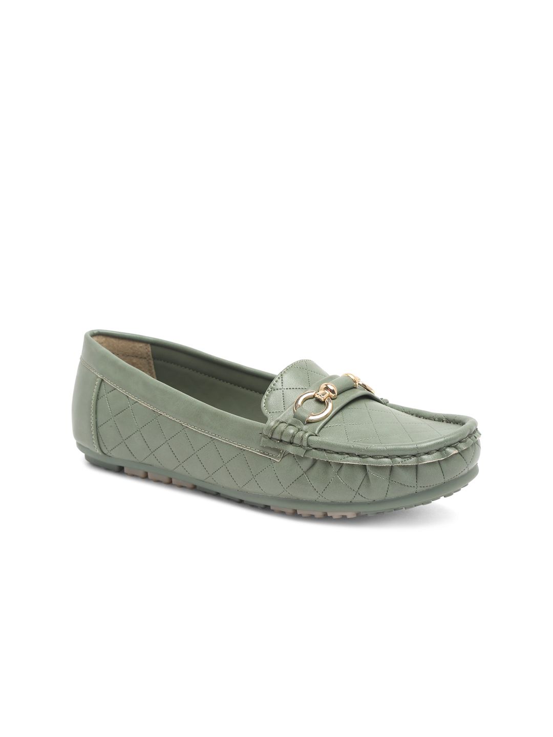 Flat n Heels Women Green Textured Loafers Price in India