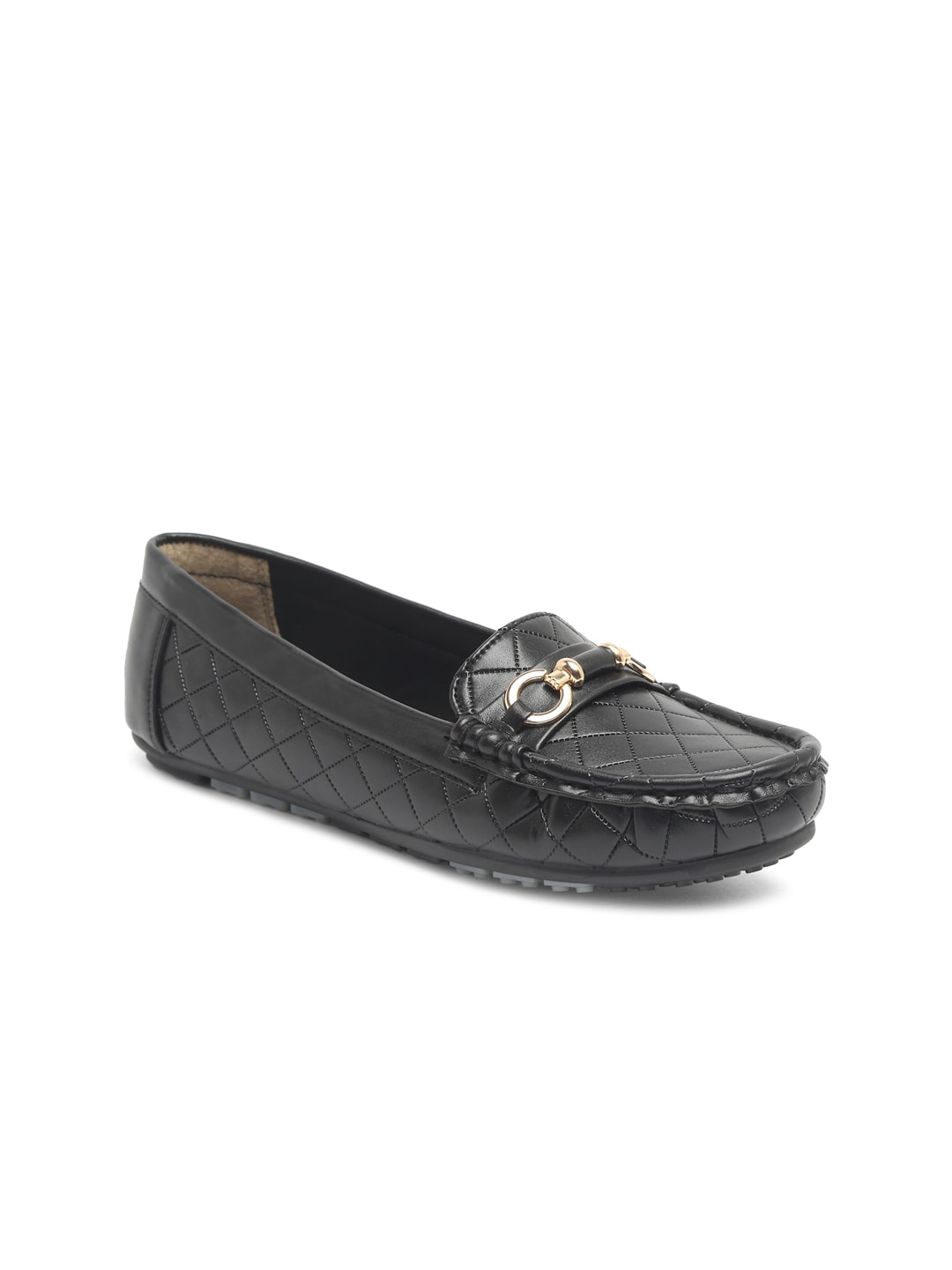 Flat n Heels Women Black Textured Loafers Price in India