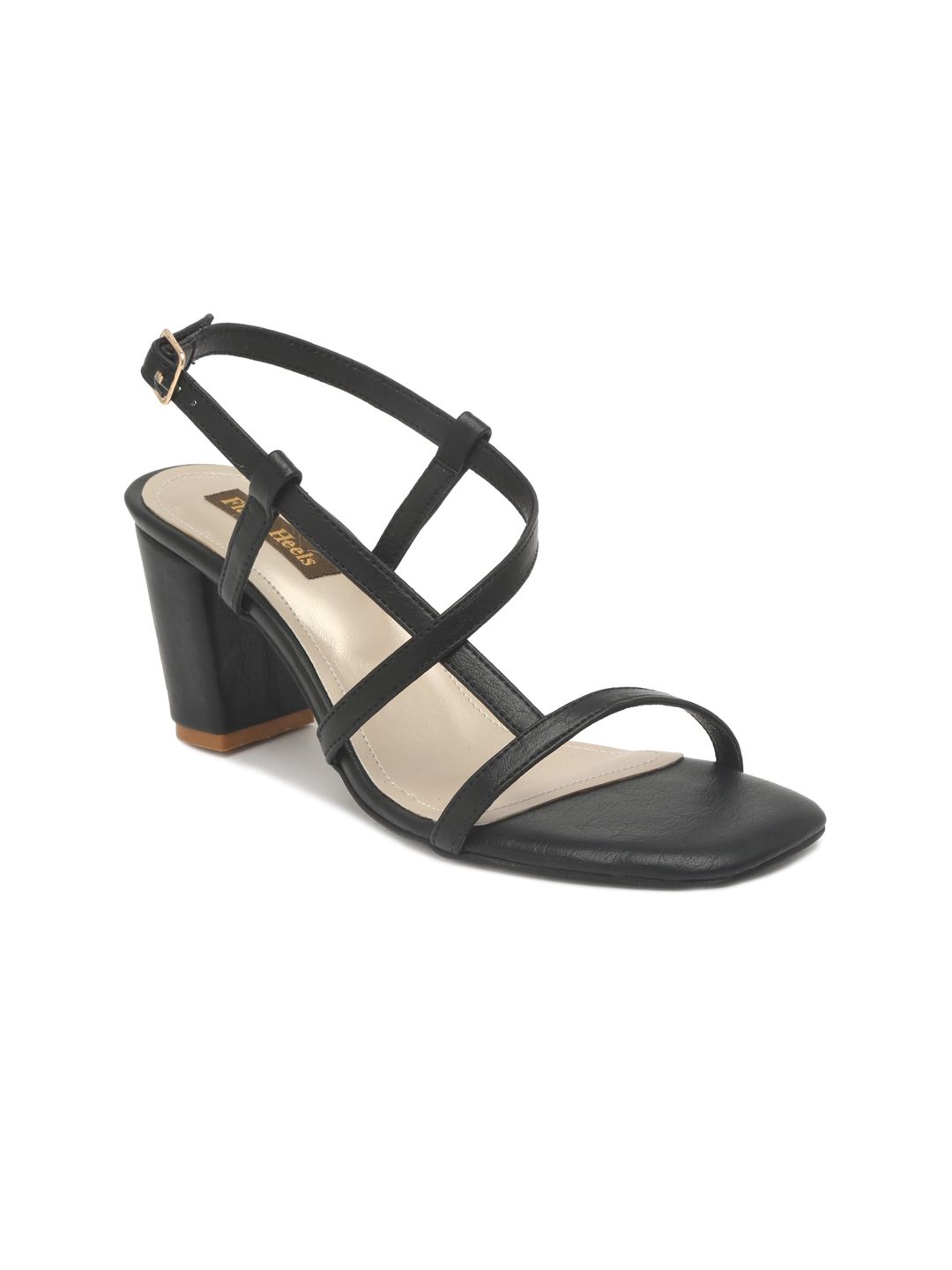 Flat n Heels Black Block Sandals with Buckles Price in India