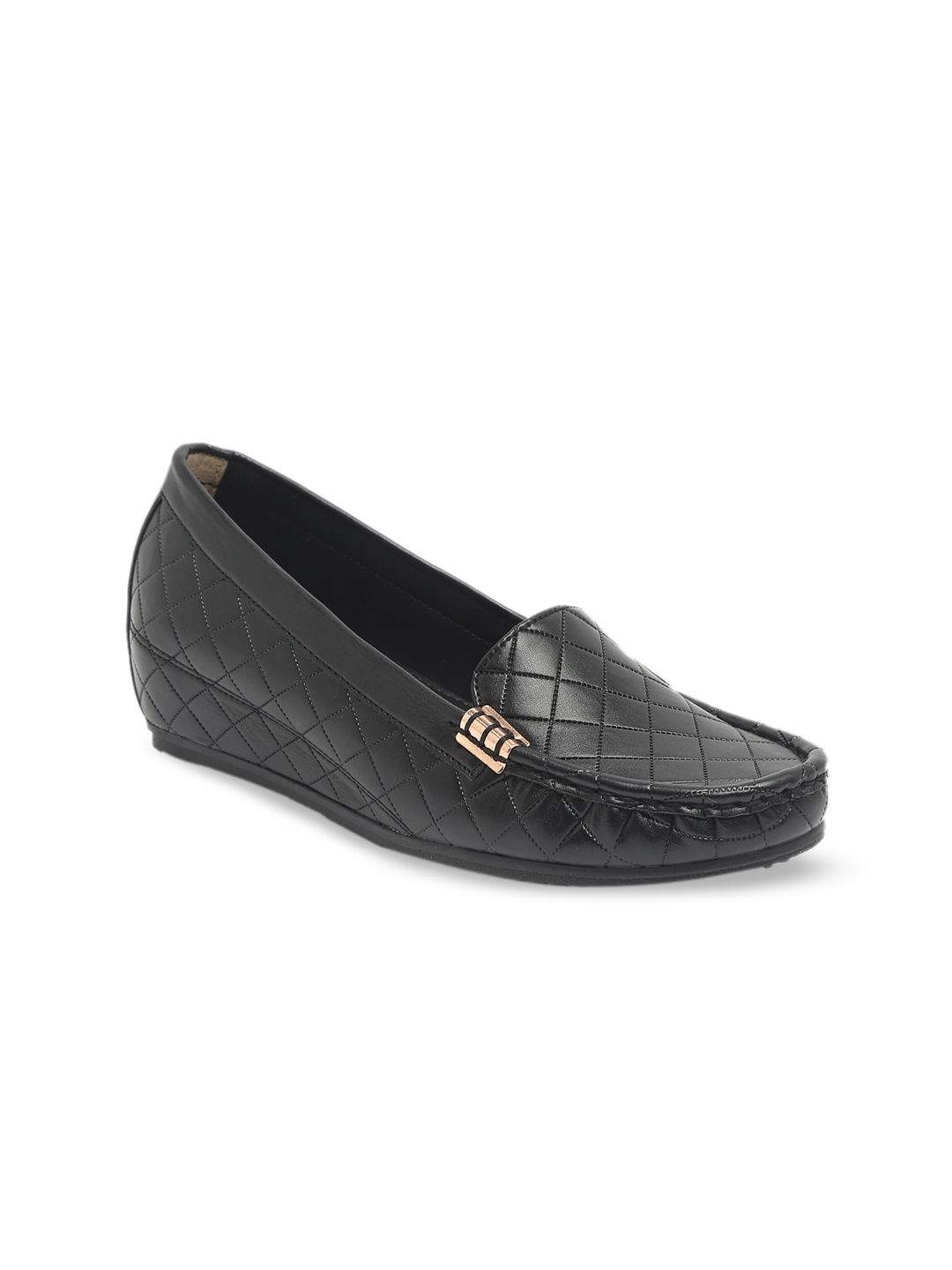 Flat n Heels Women Black Printed Loafers Price in India