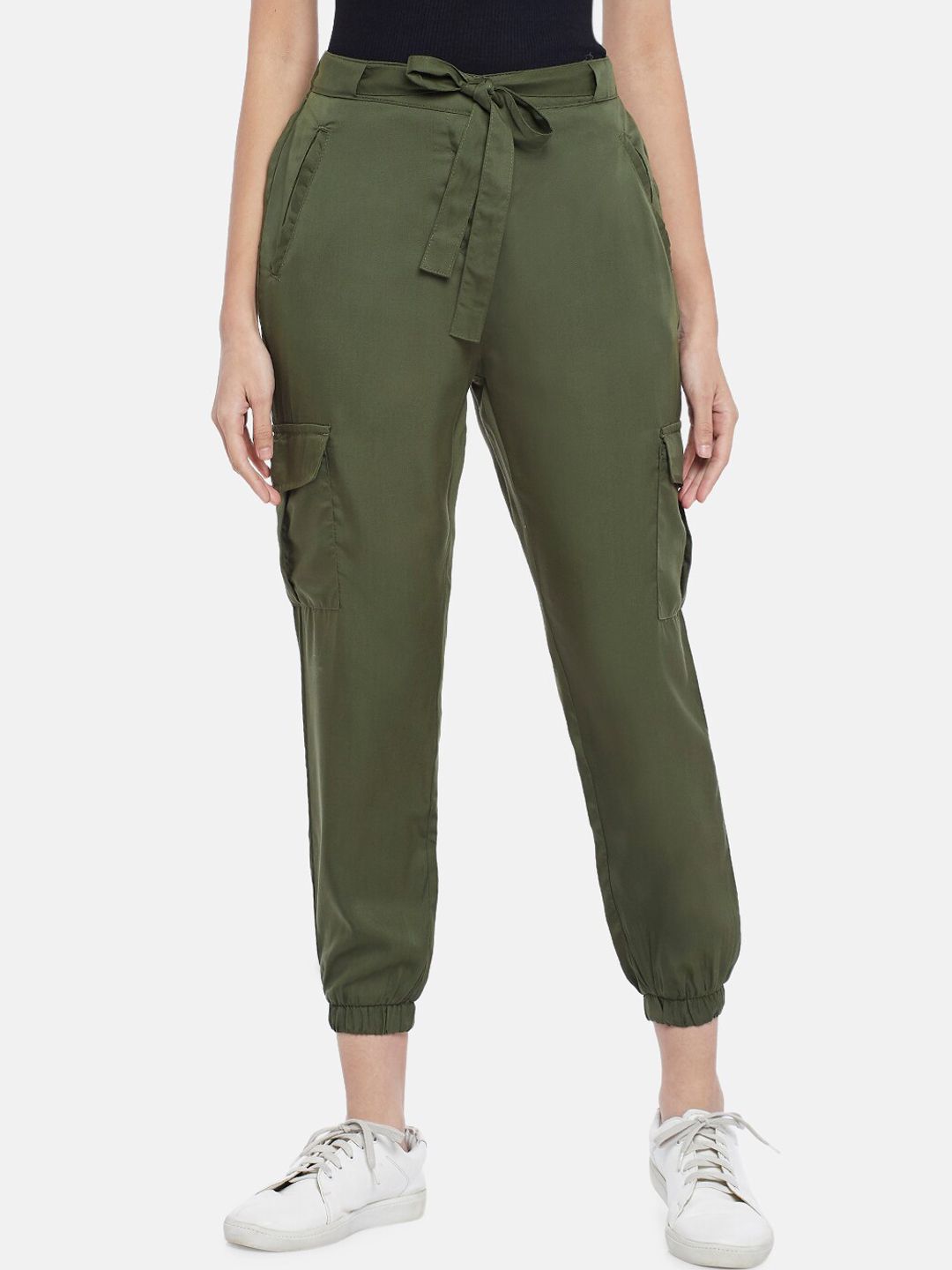 People Women Green Relaxed Joggers Trousers Price in India