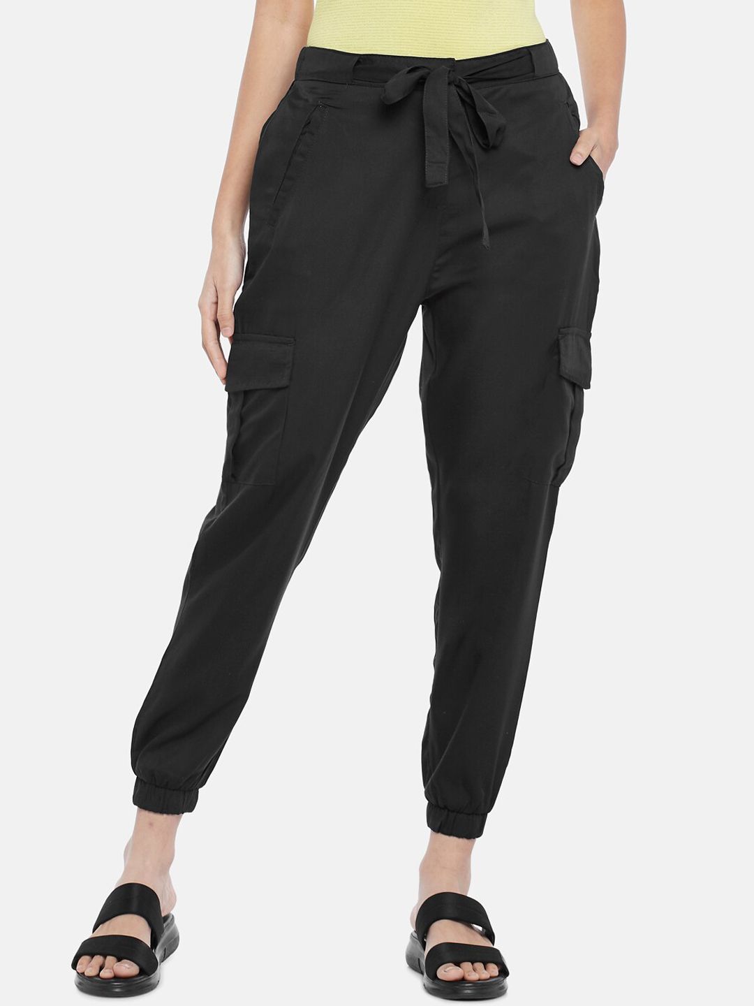 People Women Black Relaxed Cargos Trousers Price in India