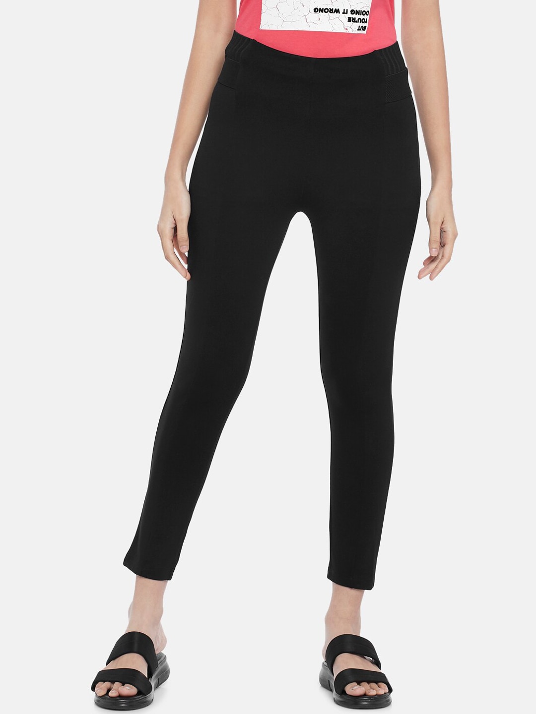 People Women Black Skinny Fit Trousers Price in India
