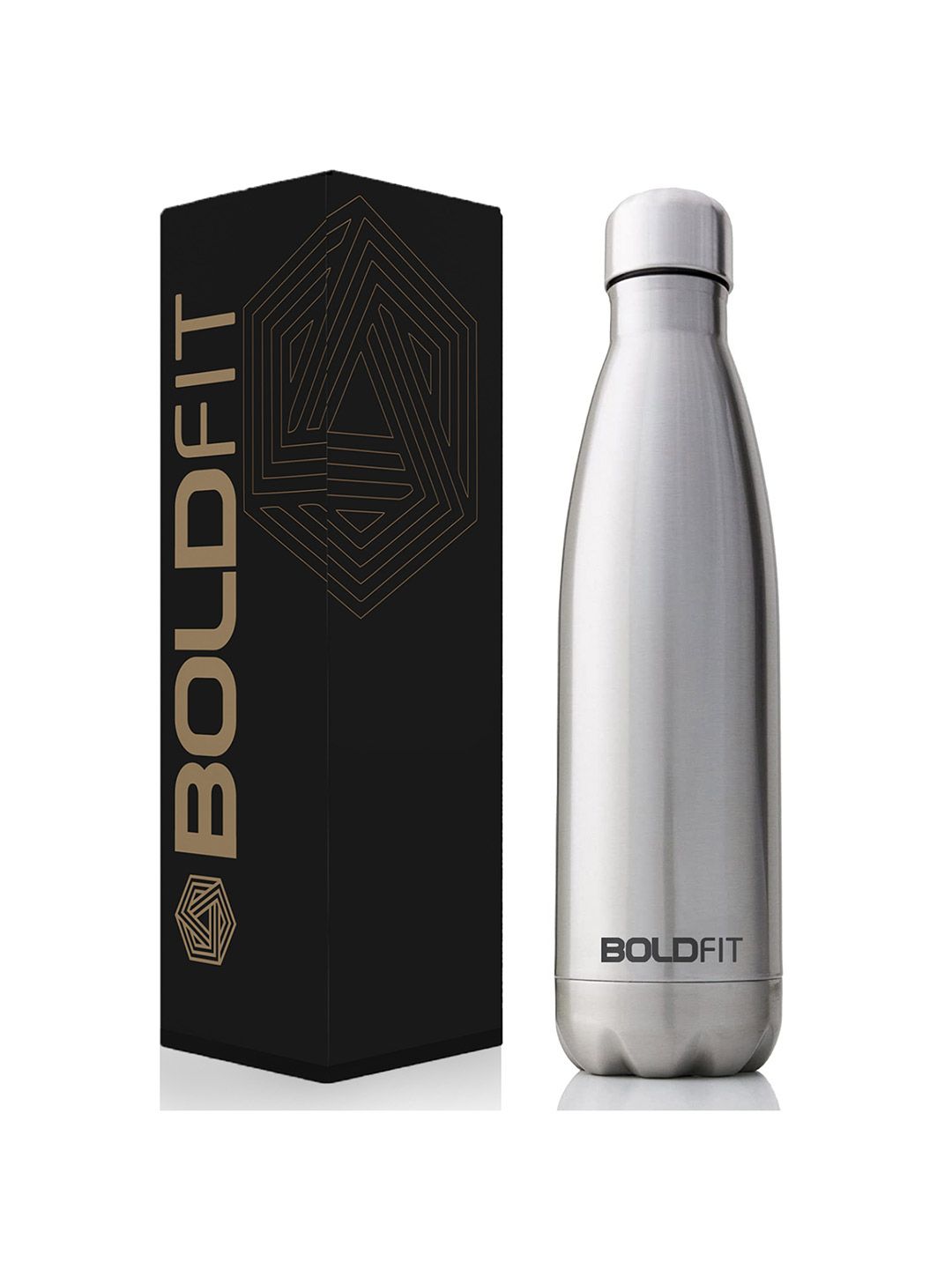 BOLDFIT Silver-Toned Solid Stainless Steel Water Bottle Price in India