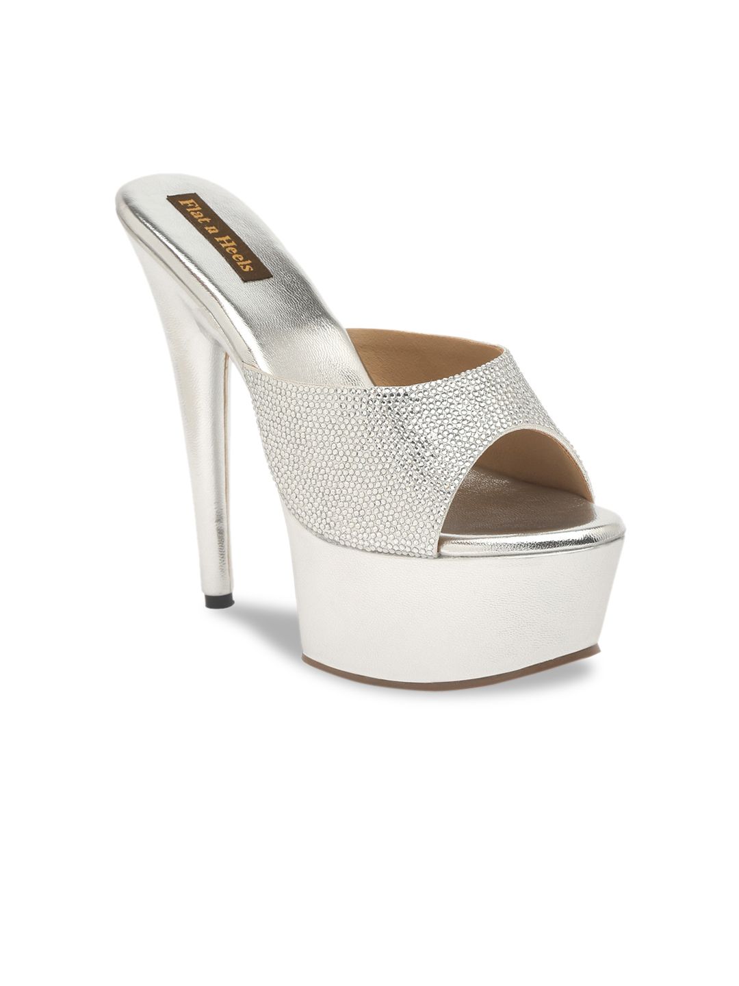 Flat n Heels Silver-Toned Embellished Stiletto Peep Toes Price in India