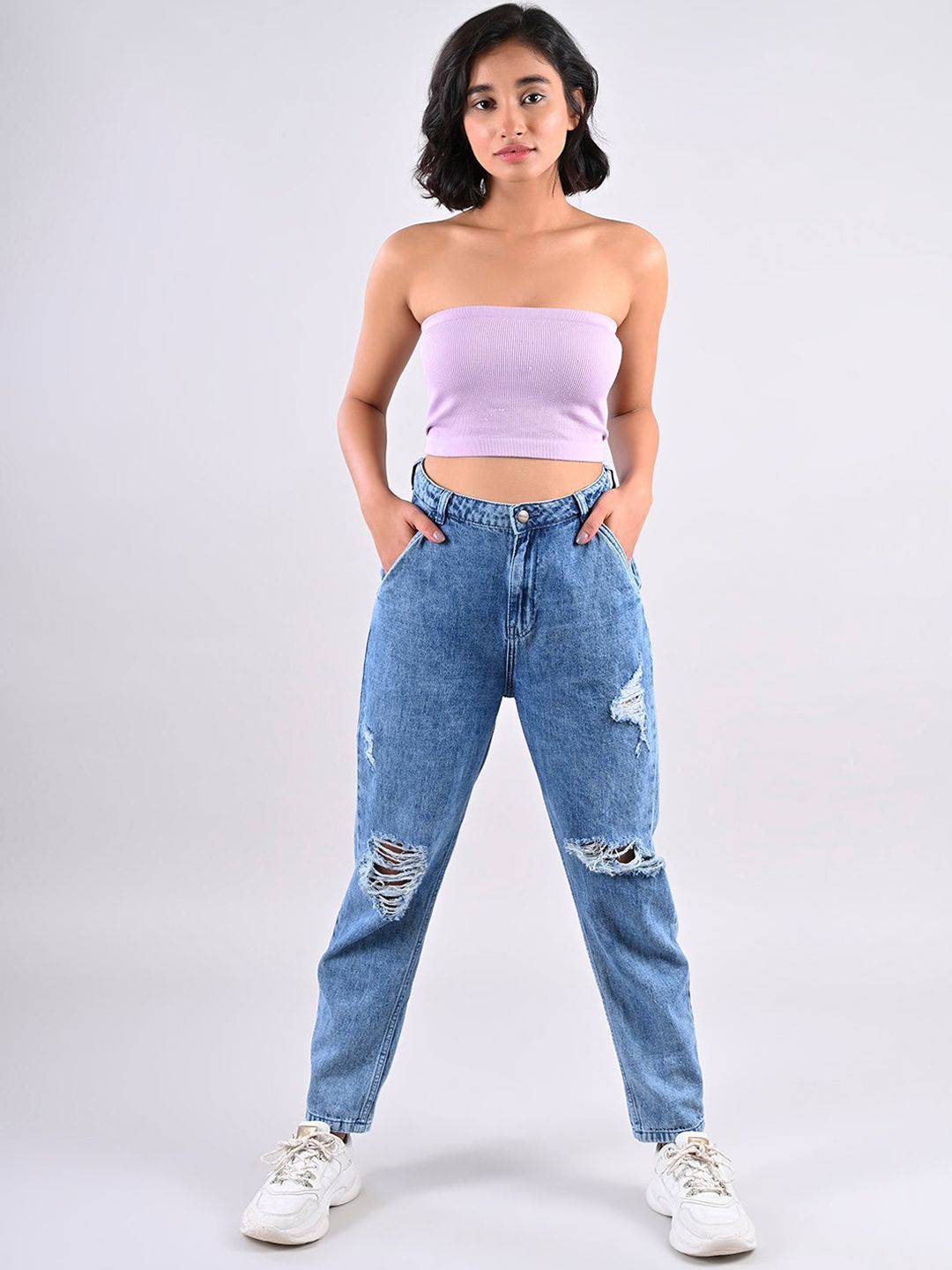 FREAKINS Women Blue Tapered Fit Highly Distressed Jeans Price in India