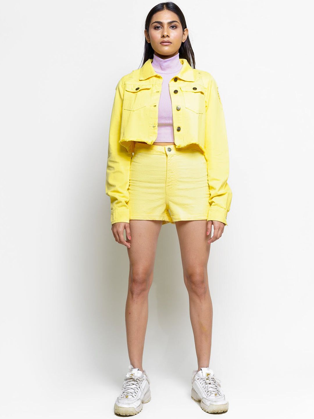 FREAKINS Women Bright Yellow Solid Jacket Price in India