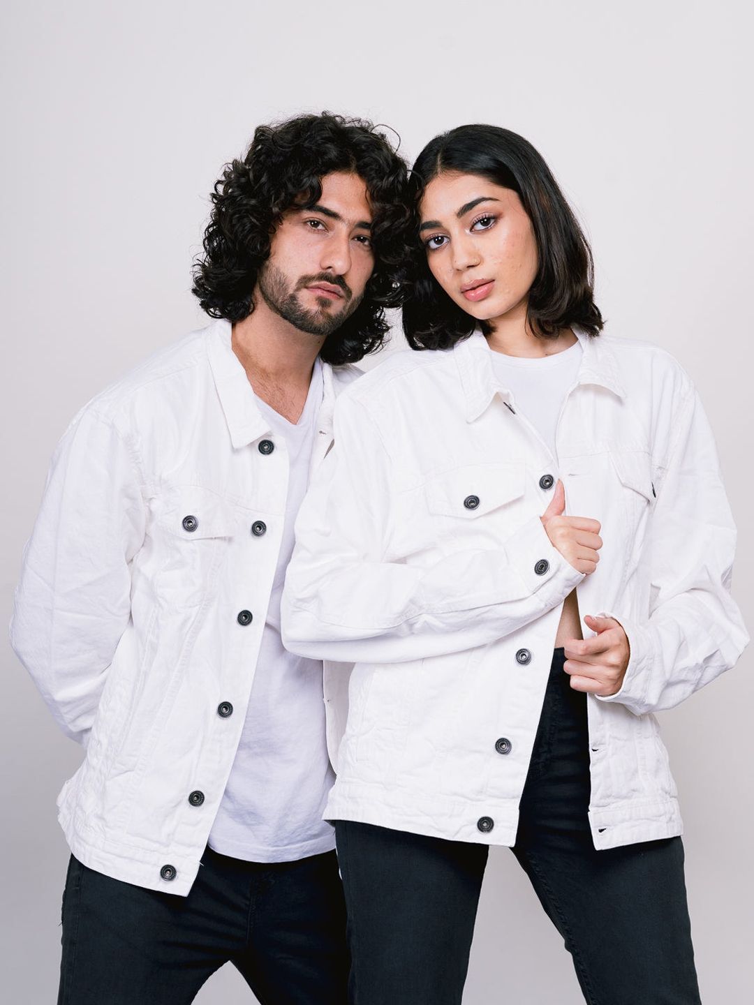 FREAKINS Unisex White Solid Cotton Denim Jacket Price in India