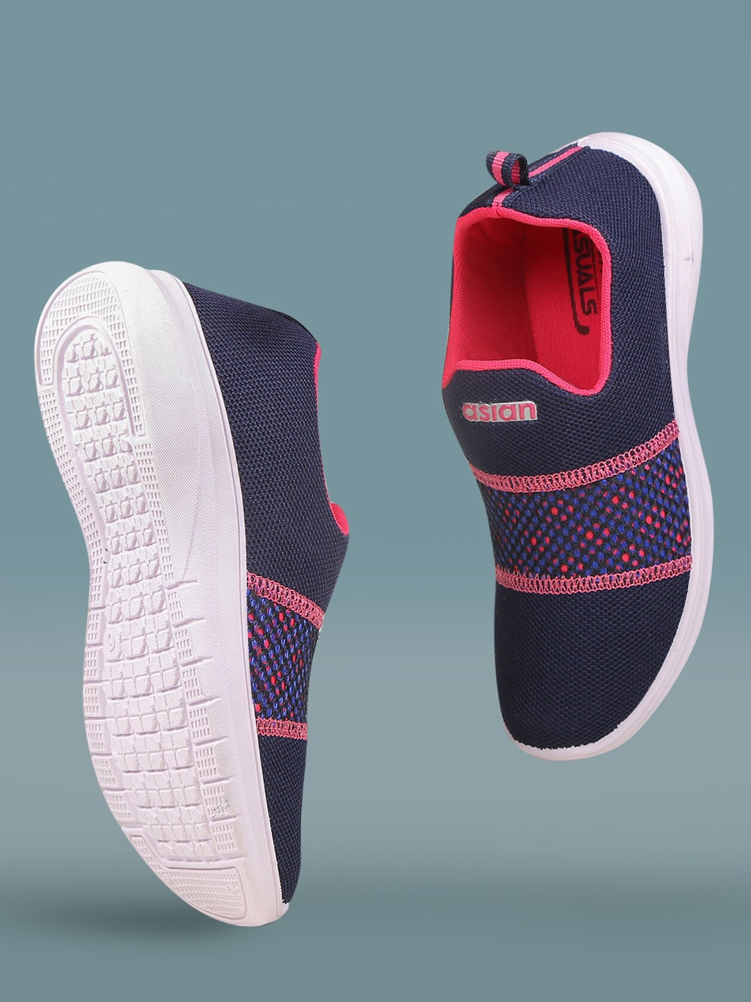 ASIAN Women Navy Blue Woven Design Slip-On Sneakers Price in India
