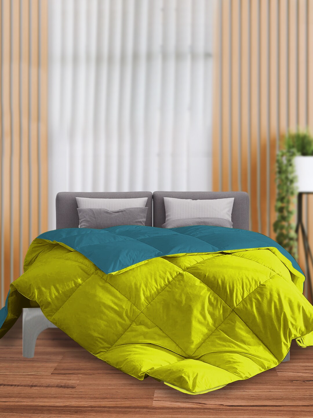 THE SLEEP COMPANY Green & Yellow Microfiber AC Room Single Bed Comforter Price in India