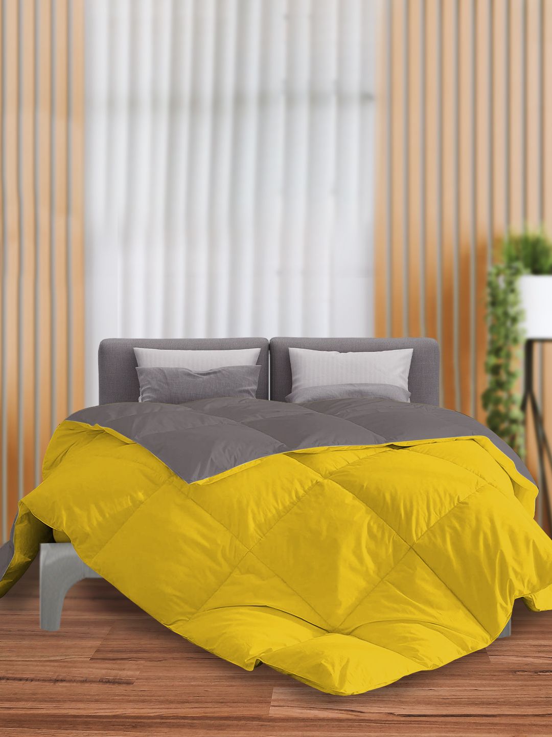 THE SLEEP COMPANY Yellow & Grey Microfiber AC Room Double Bed Comforter Price in India