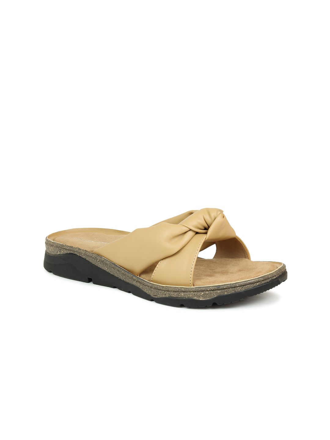 DESIGN CREW Beige Flatform Sandals with Bows Price in India