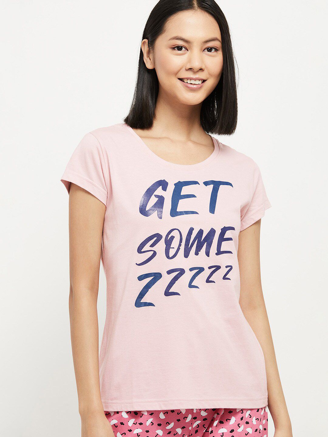 max Women Pink Typography Printed Cotton Lounge T-shirt Price in India