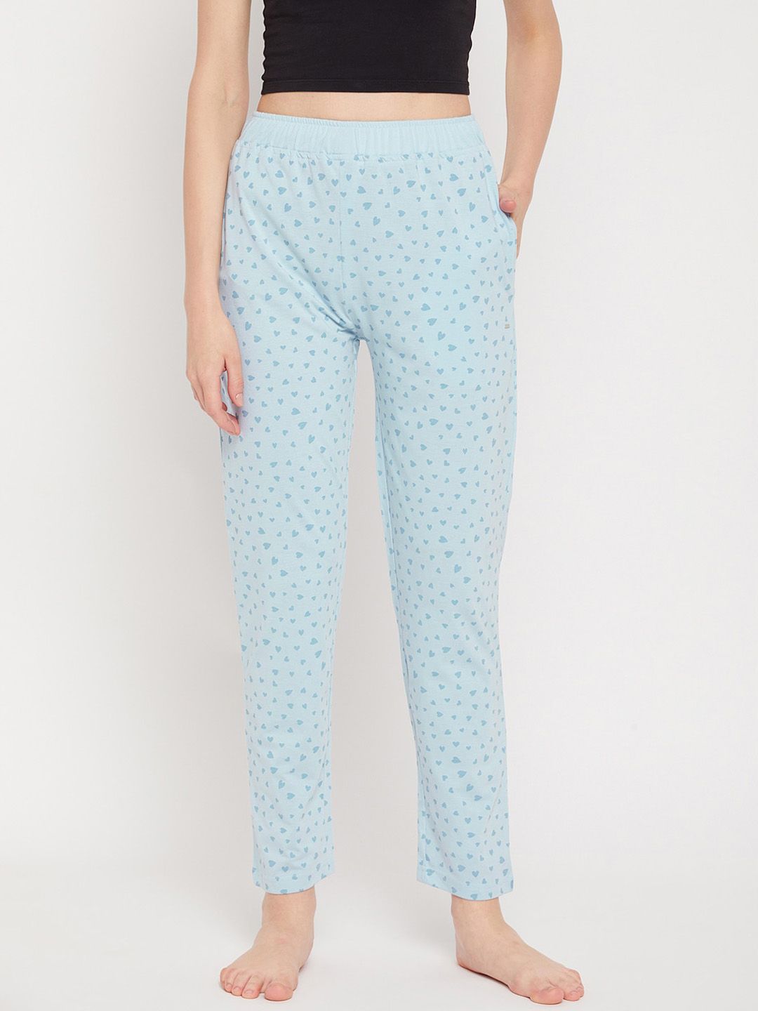 Okane Women Blue Printed Cotton Lounge Pant Price in India