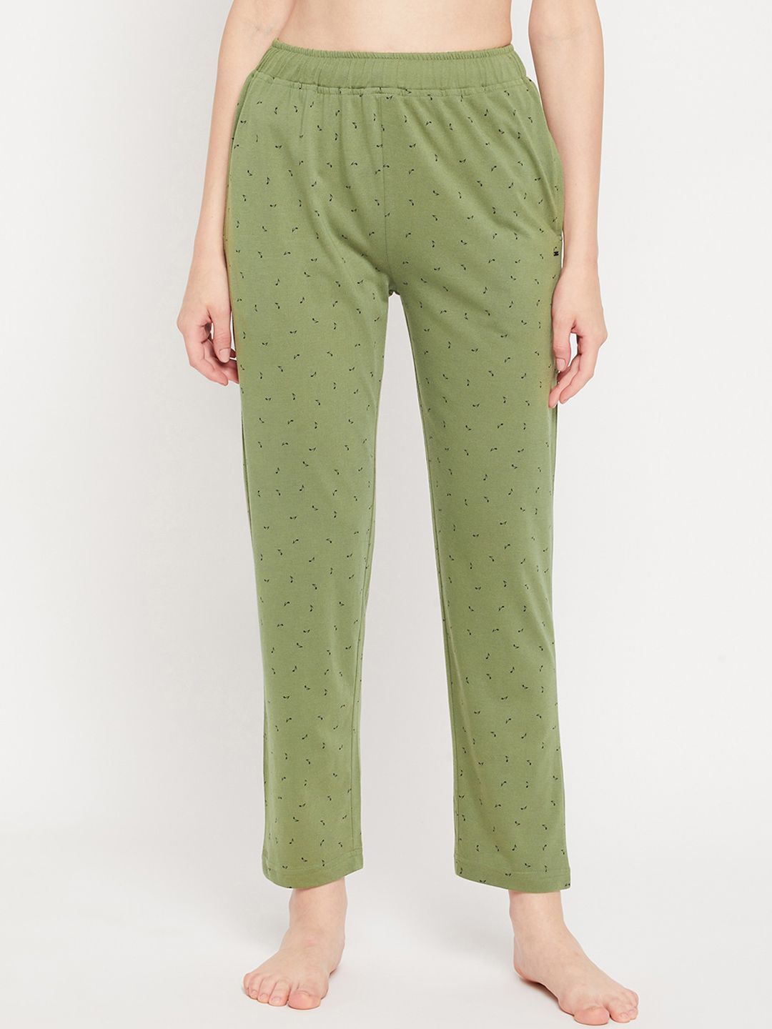 Okane Women Olive Green & Black Printed Cotton Lounge Pants Price in India