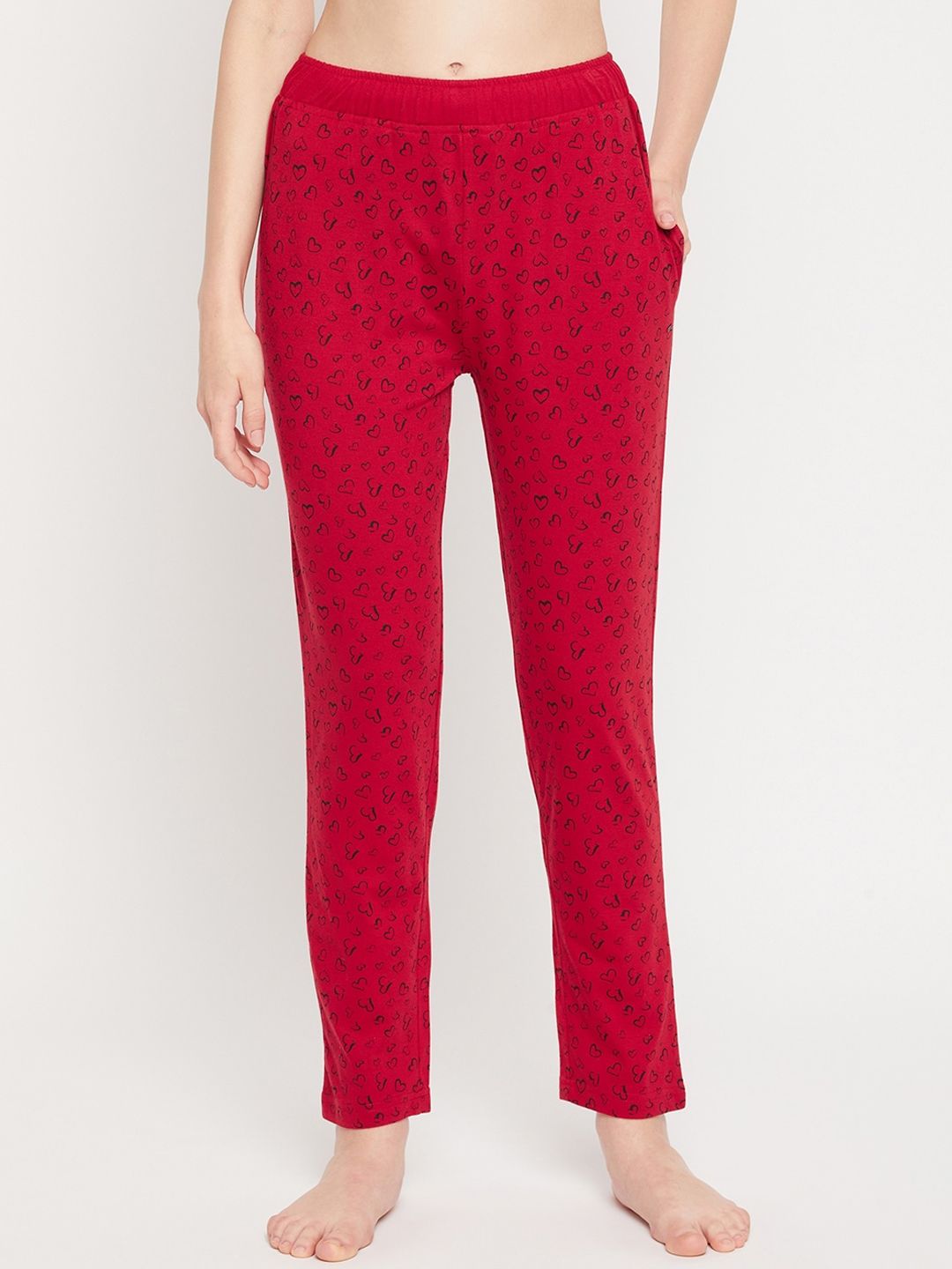 Okane Women Red & Black Printed Cotton Lounge Pants Price in India