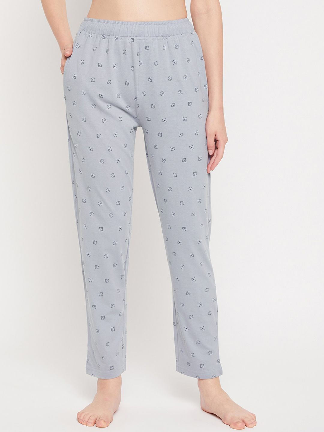 Okane Women Blue Printed Cotton Lounge Pants Price in India