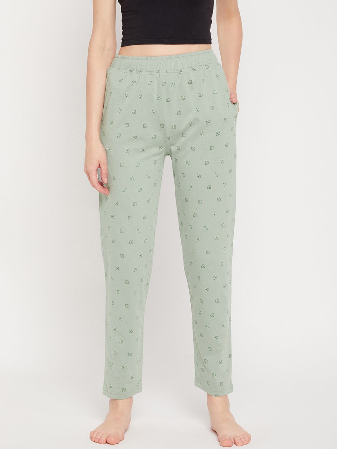 Okane Women Green Printed Cotton Lounge Pant Price in India