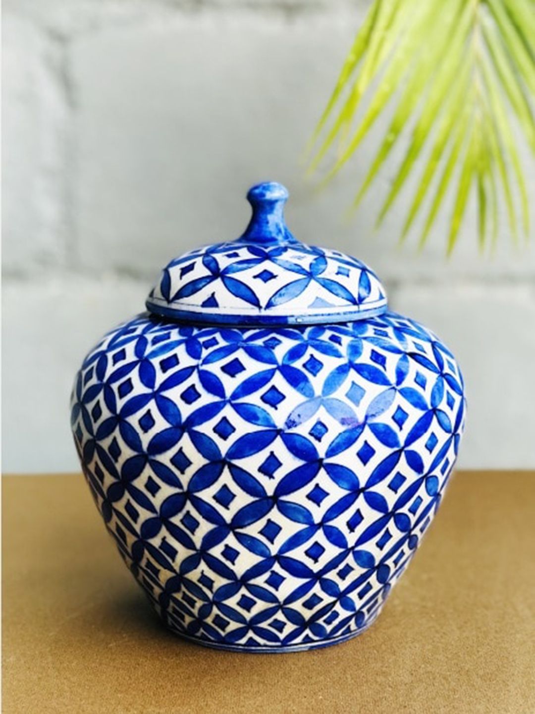 Folkstorys Blue And White Printed Handmade Pottery Vase Price in India