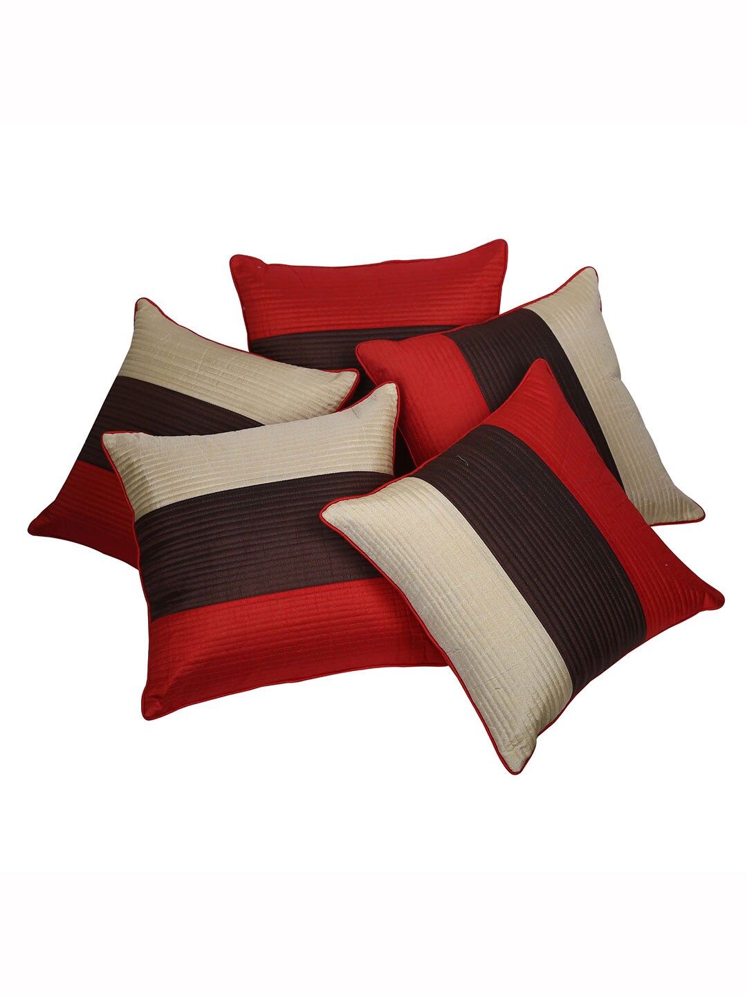 Clasiko Set Of 5 Red & Brown Striped Cushion Covers Price in India
