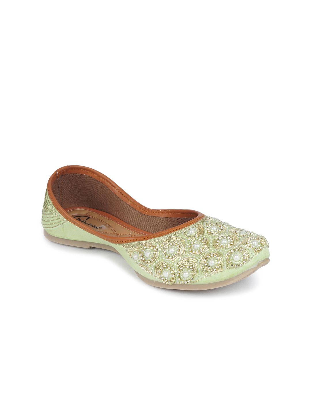 The Desi Dulhan Women Lime Green Embellished Leather Ethnic Mojaris Price in India