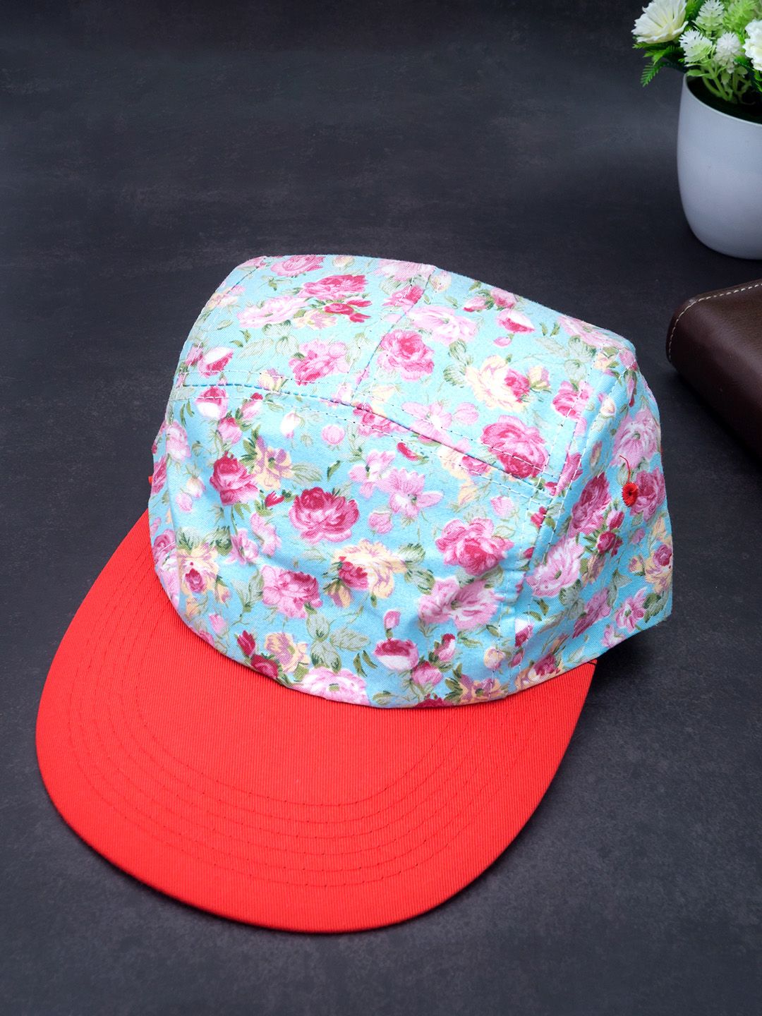 Golden Peacock Women Orange & Blue Printed Snapback Cap Price in India