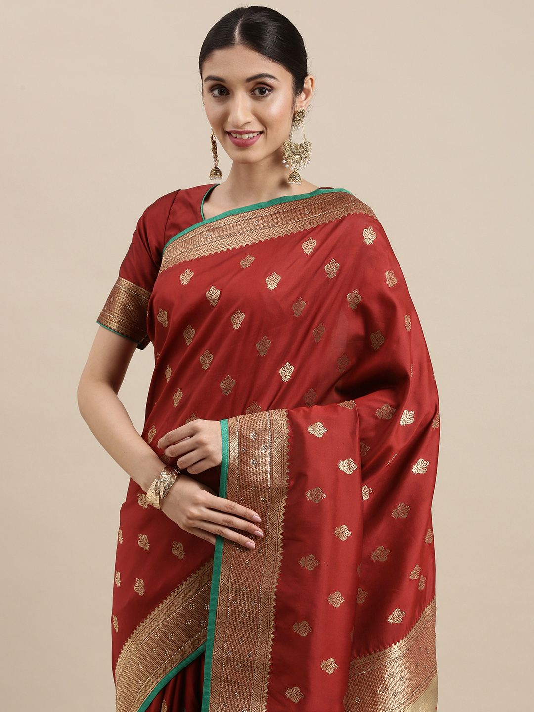 NAKKASHI Maroon & Golden Ethnic Motifs Woven Design Saree Price in India