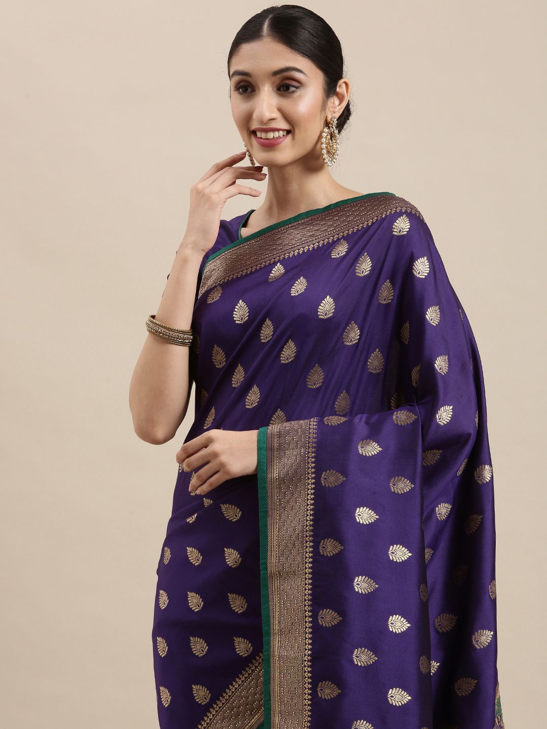 NAKKASHI Violet & Golden Ethnic Motifs Woven Design Saree Price in India