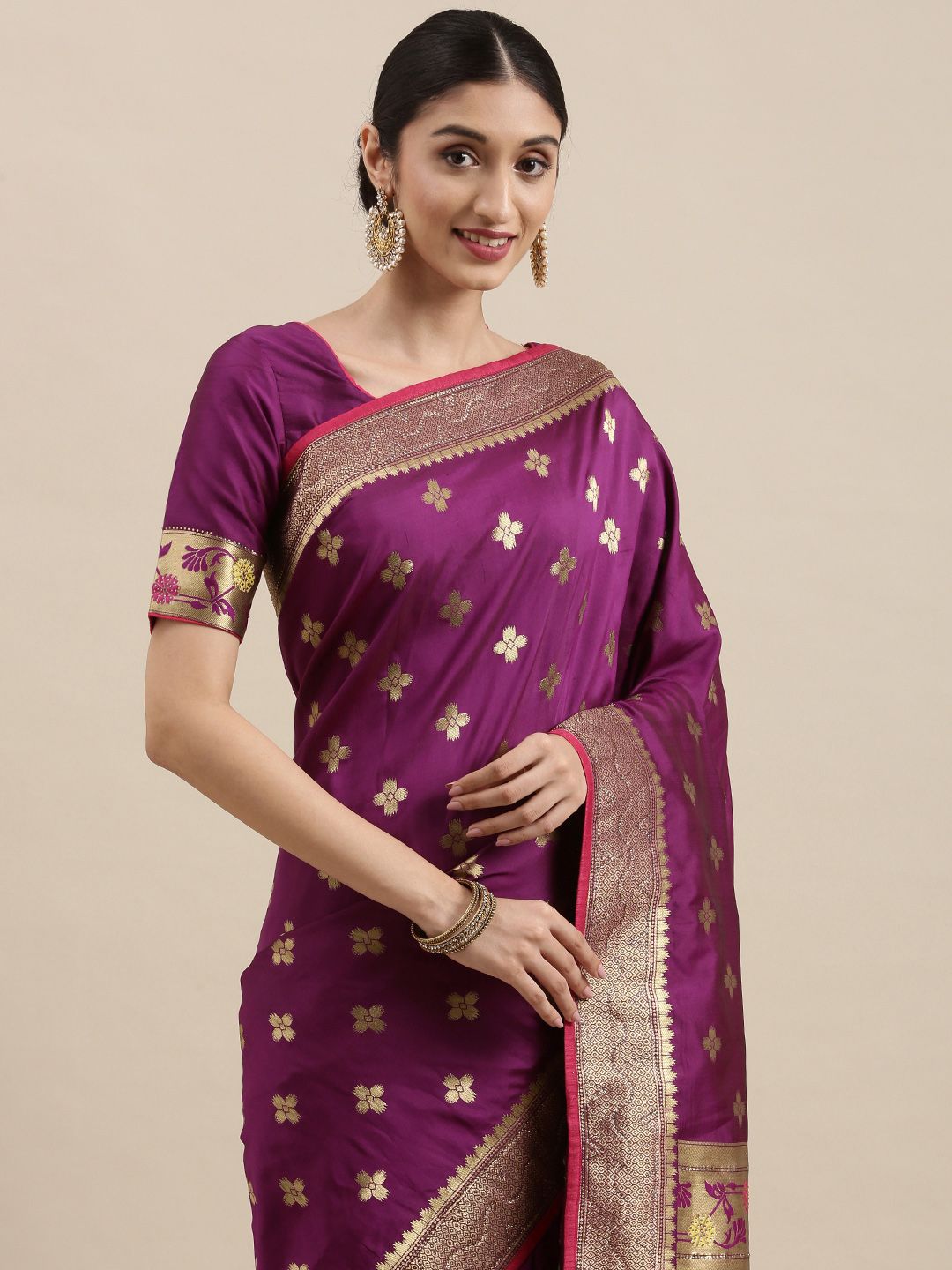 NAKKASHI Purple & Golden Ethnic Motifs Woven Design Saree Price in India