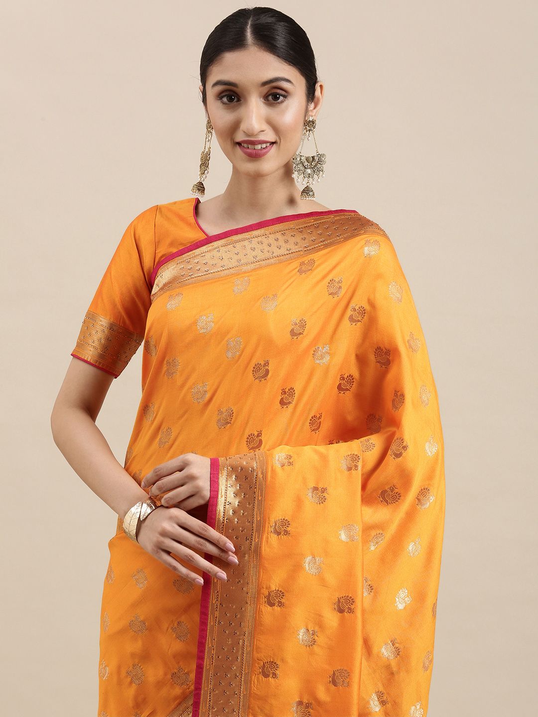 NAKKASHI Mustard & Golden Ethnic Motifs Woven Design Saree Price in India