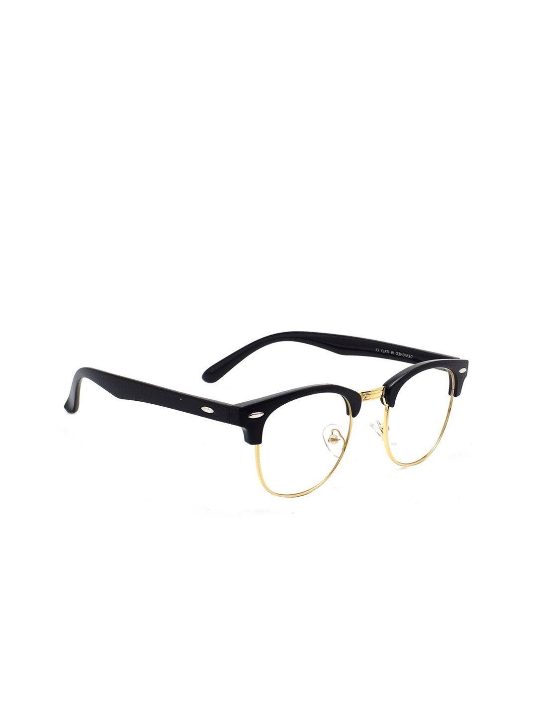 Peter Jones Eyewear Black & Gold-Toned Half Rim Browline Frames Price in India