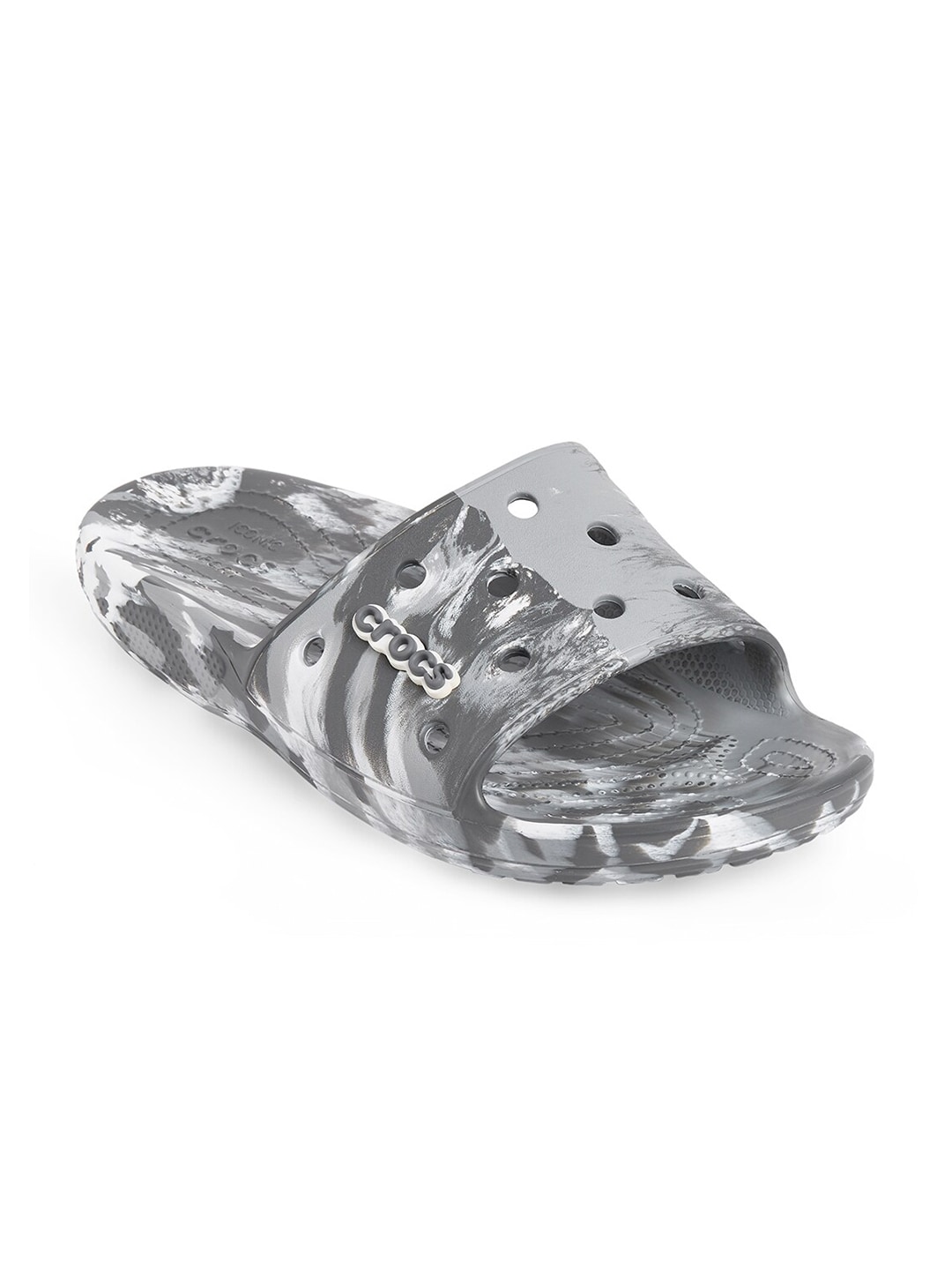 Crocs Unisex Grey & White Printed Croslite Sliders Price in India