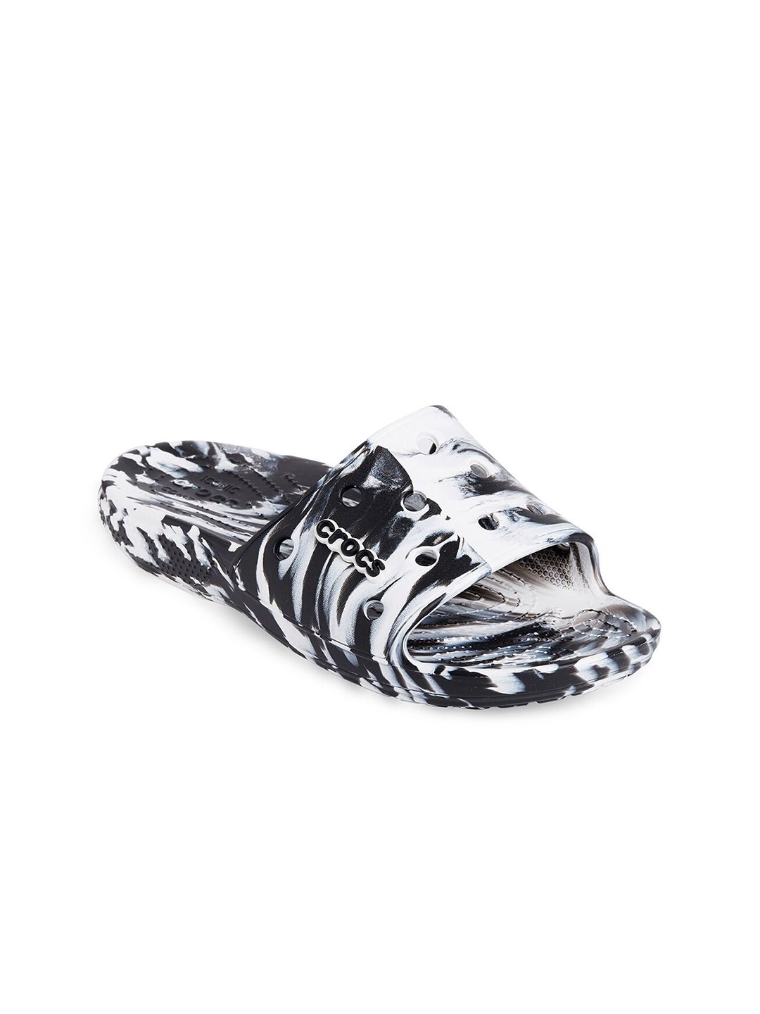 Crocs Unisex Black & White Printed Sliders Price in India