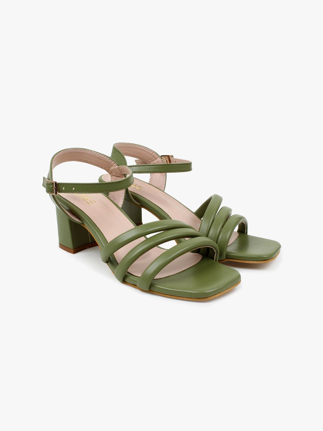 KLASE Green Block Heels Sandal with Buckle Price in India