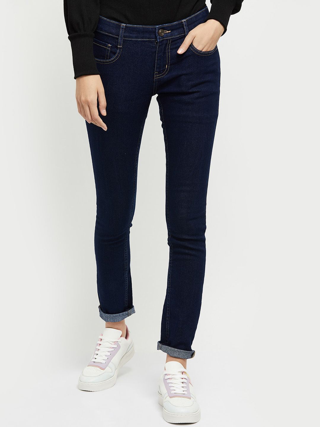 max Women Navy Blue Jeans Price in India