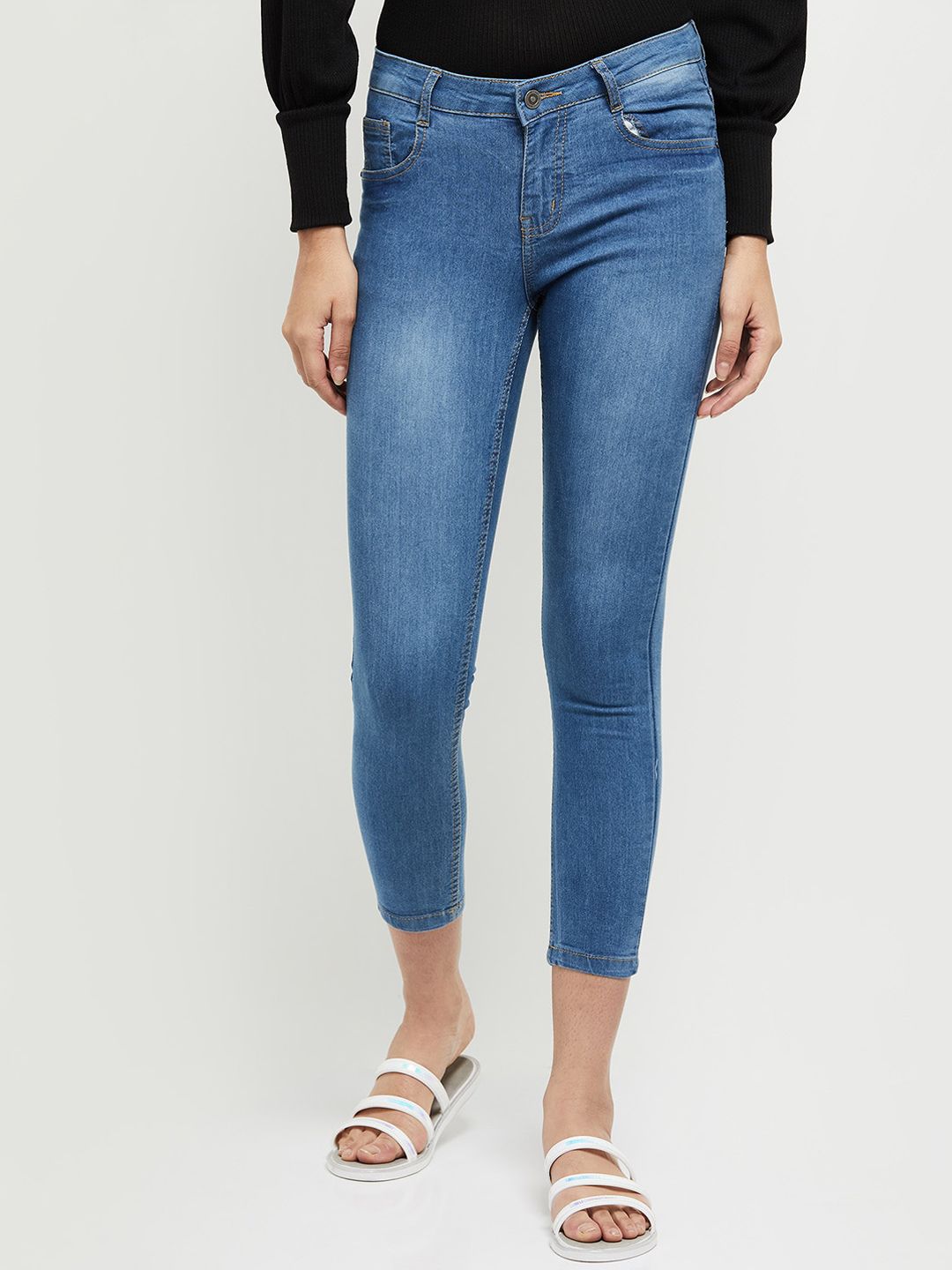 max Women Blue Heavy Fade Jeans Price in India