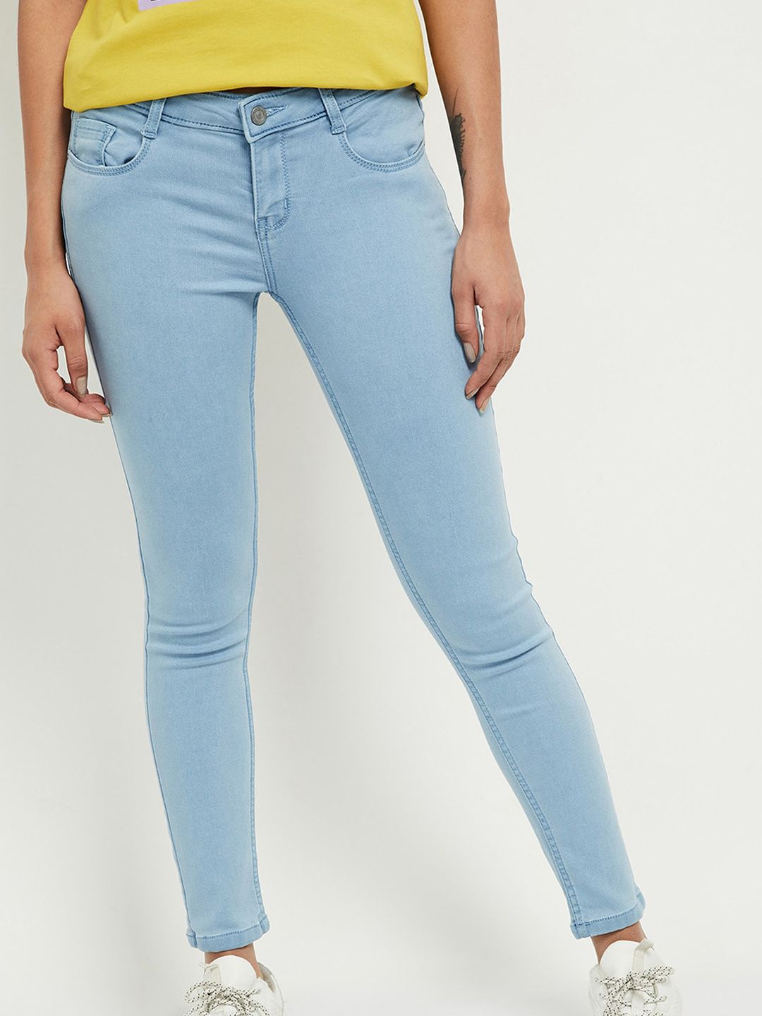 max Women Blue Solid Regular Fit Stretchable Jeans Price in India