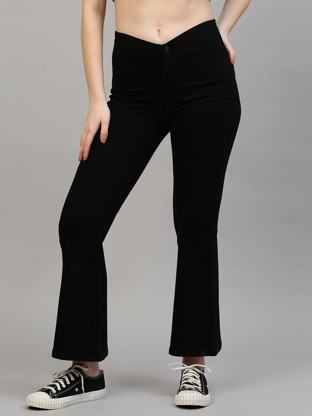 TARAMA Women Black Flared High-Rise Stretchable Jeans Price in India