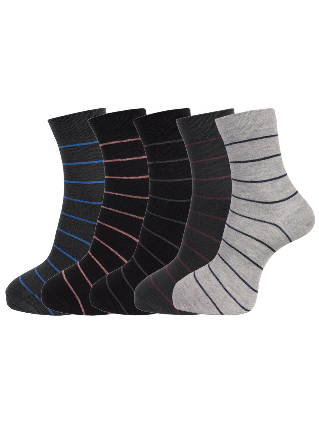 Dollar Socks Men Assorted Pack Of 5 Striped Cotton Above Ankle-Length Socks