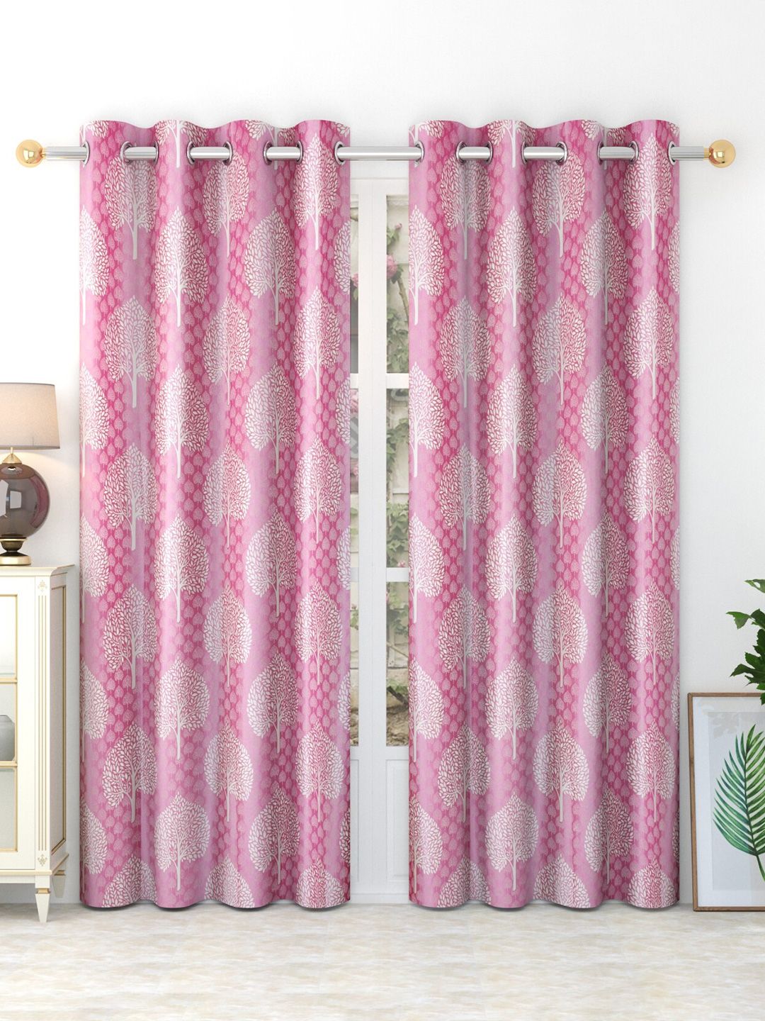 MULTITEX Pink & White Set of 2 Floral Door Curtain Price in India