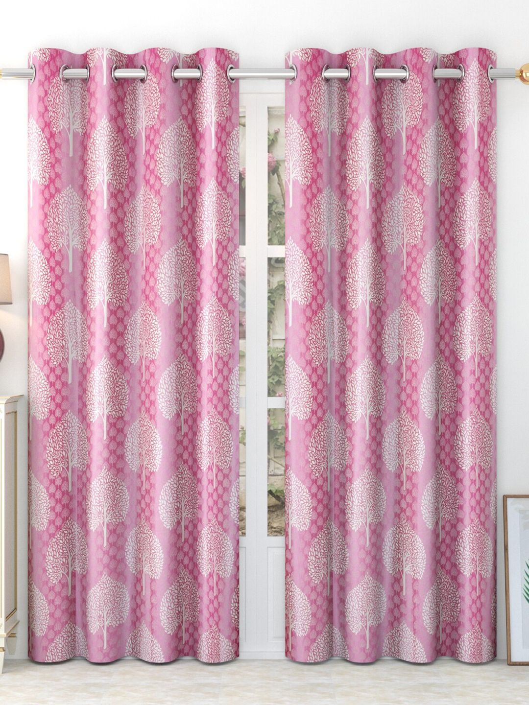 MULTITEX Pink & White Set of 2 Floral Door Curtain Price in India