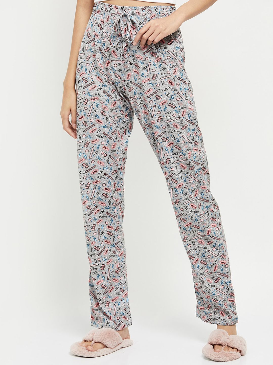 max Women Grey Printed Pure Cotton Lounge Pant Price in India
