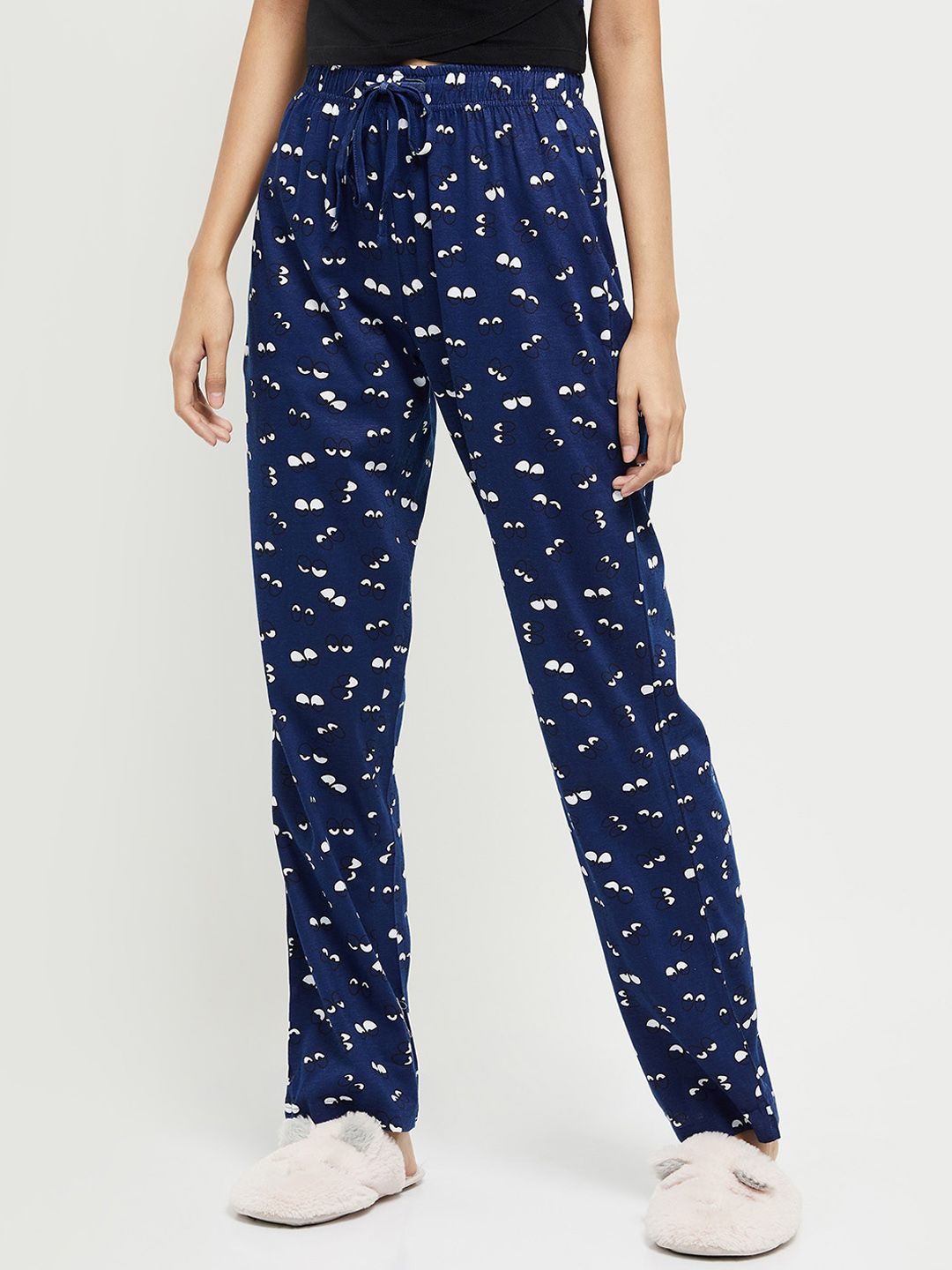 max Women Navy Blue Printed Pure Cotton Lounge Pant Price in India