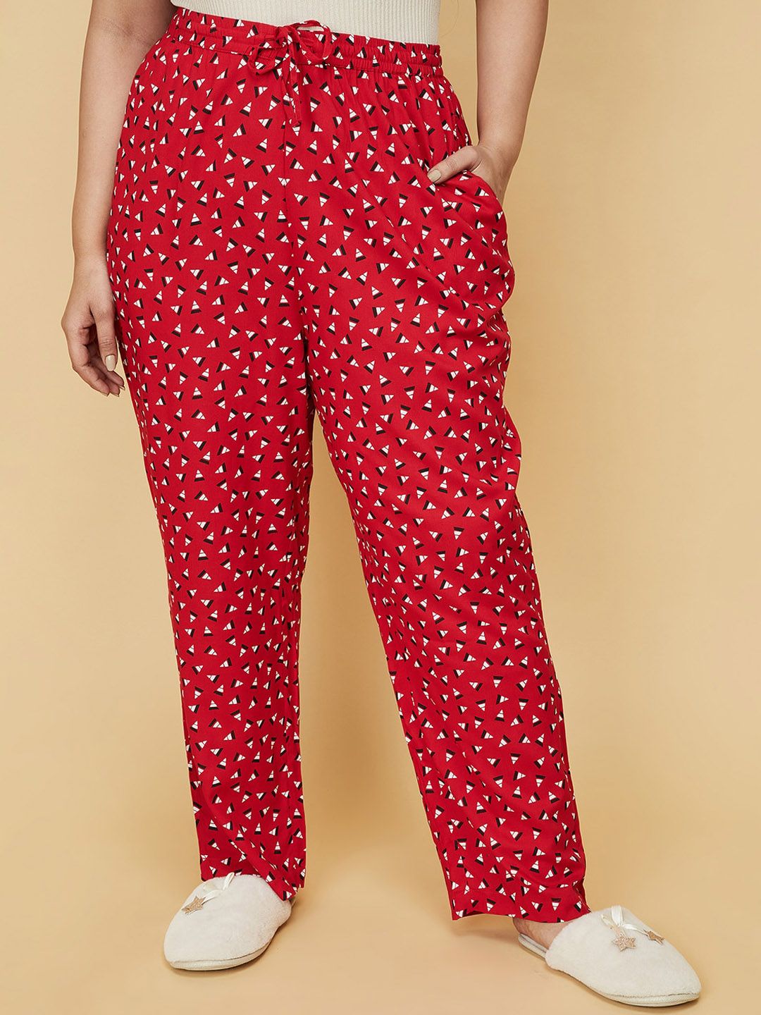 max Women Plus Size Red Printed Lounge Pants Price in India