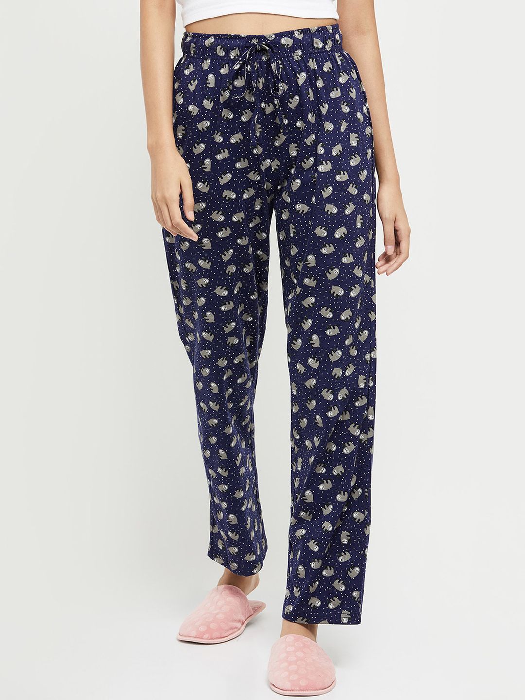 max Women Navy Blue Printed Pure Cotton Lounge Pants Price in India