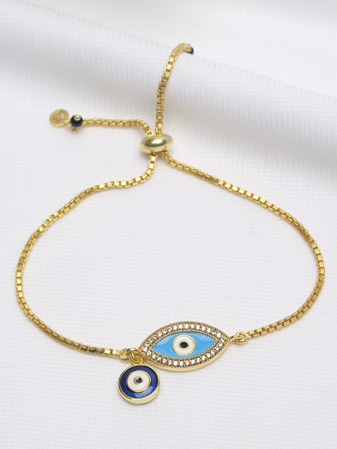 EK BY EKTA KAPOOR Women 22K Gold-Plated Blue & White Stone Studded Evil Eye Bracelet Price in India