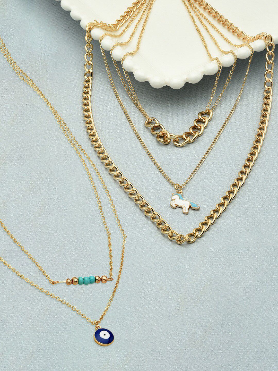 AMI Set Of 2 Gold-Toned & Blue Gold-Plated Layered Chains Price in India