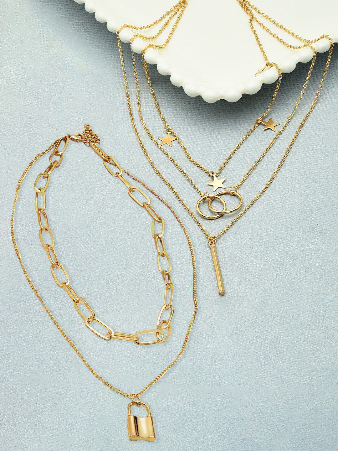 AMI Set of 2 Gold-Plated Layered Chains Price in India