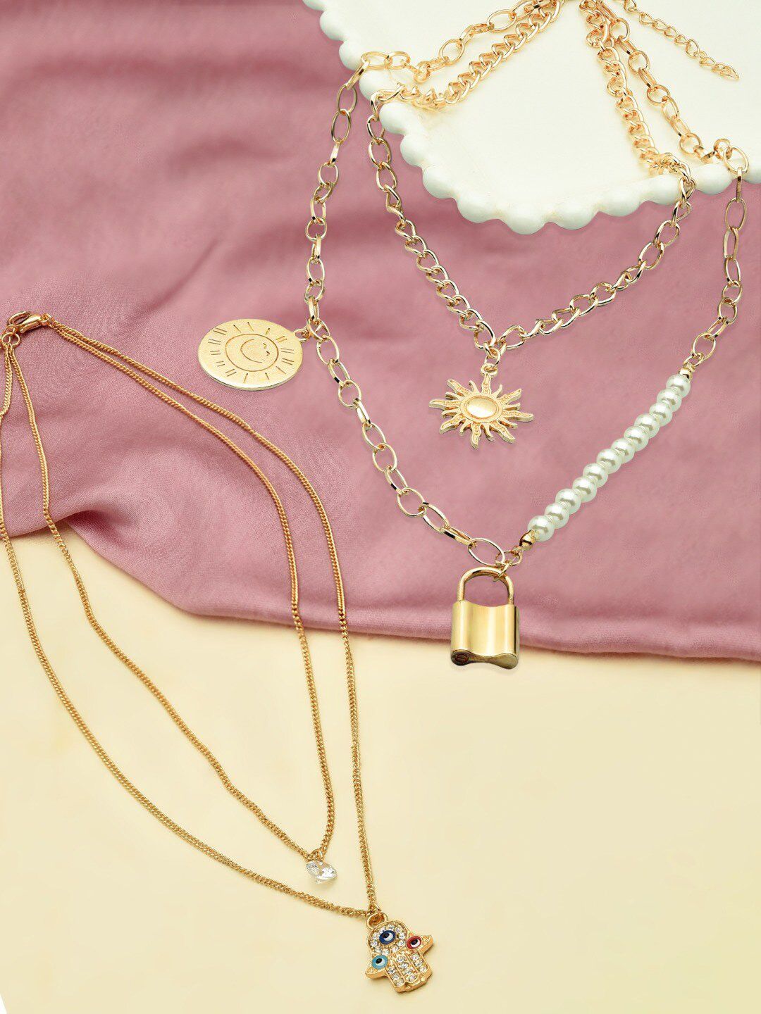 AMI Set of 2 Gold-Plated Layered Chains Price in India