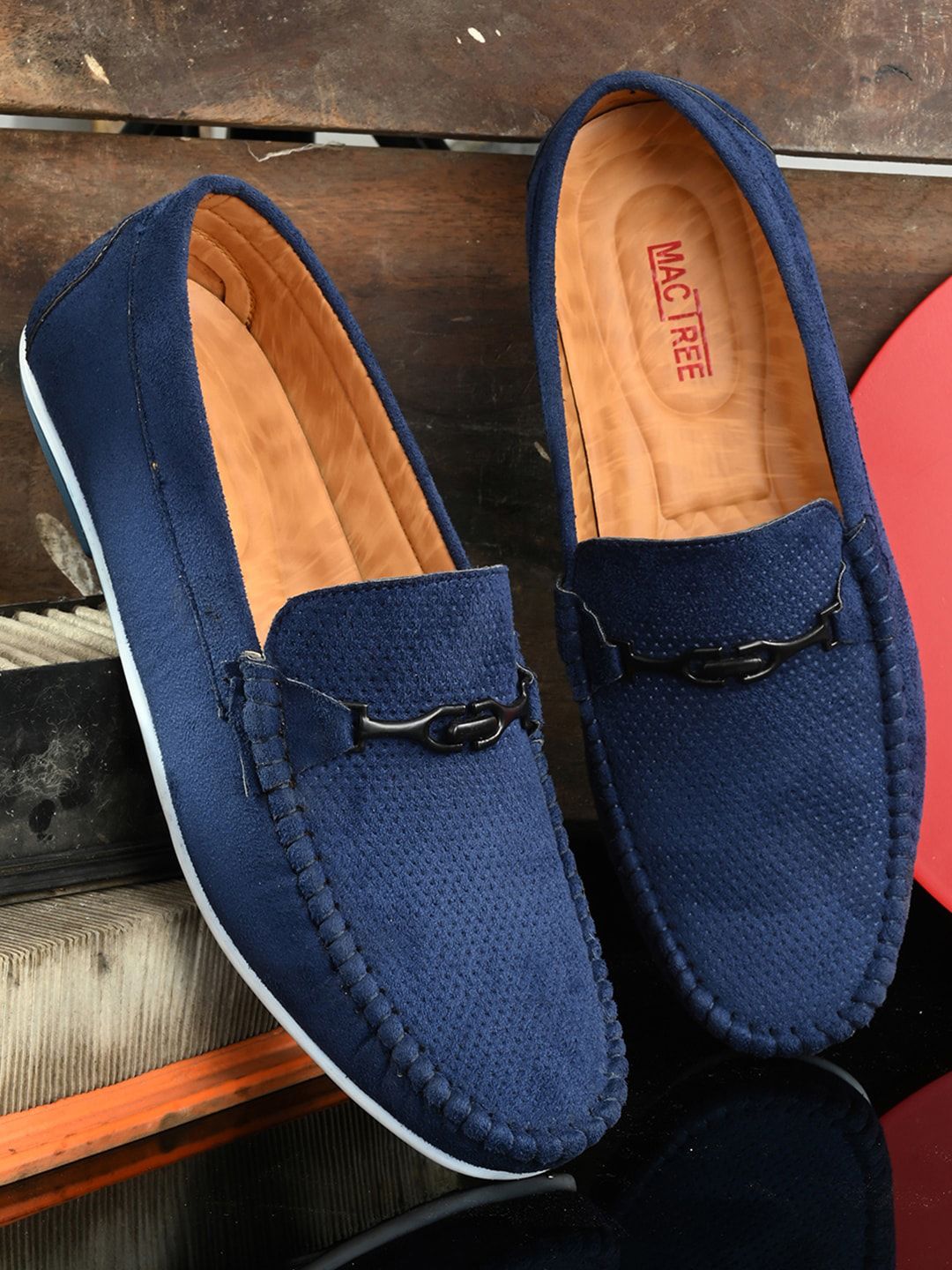 Mactree Men Navy Blue Textured Suede Loafers